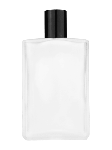 Elegant design 100 ml, 3 1/2oz frosted glass bottle with reducer and tall black shiny cap.