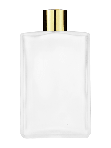 Elegant design 100 ml, 3 1/2oz frosted glass bottle with reducer and shiny gold cap.