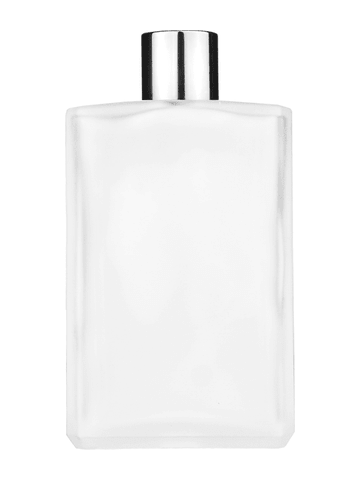 Elegant design 100 ml, 3 1/2oz frosted glass bottle with reducer and shiny silver cap.