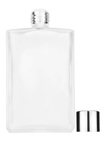 Elegant design 100 ml, 3 1/2oz frosted glass bottle with reducer and shiny silver cap.