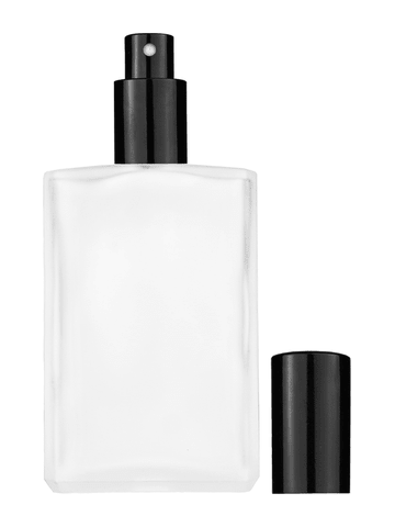 Elegant design 100 ml, 3 1/2oz frosted glass bottle with shiny black spray pump.