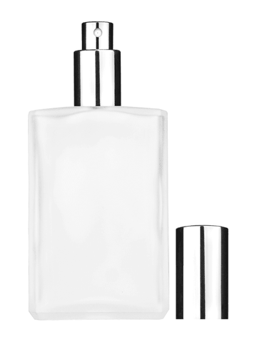 Elegant design 100 ml, 3 1/2oz frosted glass bottle with shiny silver spray pump.