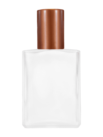 Elegant design 15ml, 1/2oz frosted glass bottle with plastic roller ball plug and matte copper cap.