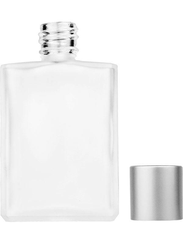 Empty frosted glass bottle with short matte silver cap capacity: 15ml, 1/2oz. For use with perfume or fragrance oil, essential oils, aromatic oils and aromatherapy.