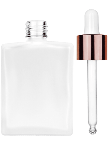 Elegant design 60 ml, 2oz frosted glass bottle with white dropper with shiny copper collar cap.