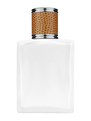 Elegant design 60 ml, 2oz frosted glass bottle with reducer and brown faux leather cap.