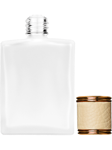 Elegant design 60 ml, 2oz frosted glass bottle with reducer and ivory faux leather cap.