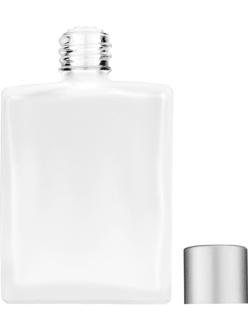 Elegant design 60 ml, 2oz frosted glass bottle with reducer and silver matte cap.