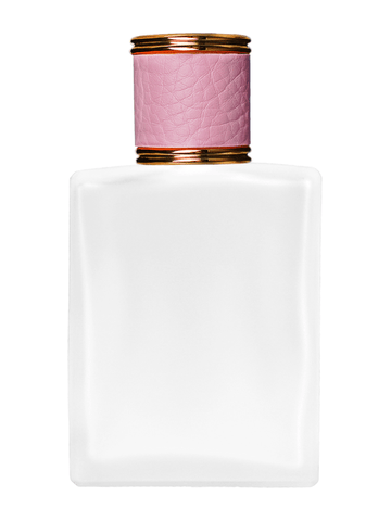 Elegant design 60 ml, 2oz frosted glass bottle with reducer and pink faux leather cap.