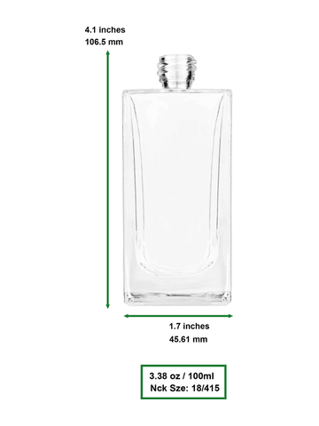 Empire design 100 ml, 3 1/2oz  clear glass bottle  with Ivory vintage style bulb sprayer with tassel with shiny silver collar cap.