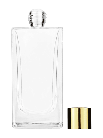 Empire design 100 ml, 3 1/2oz  clear glass bottle  with reducer and shiny gold cap.