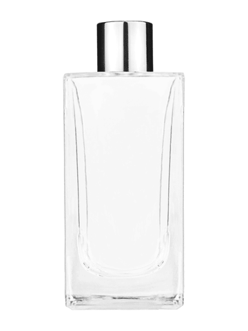 Empire design 100 ml, 3 1/2oz  clear glass bottle  with reducer and shiny silver cap.