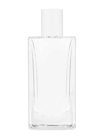 Empire design 100 ml, 3 1/2oz  clear glass bottle  with reducer and white cap.