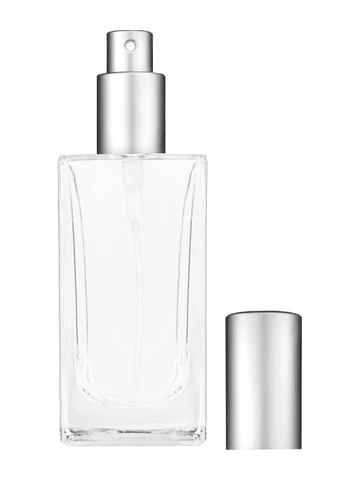 Empire design 100 ml, 3 1/2oz  clear glass bottle  with matte silver spray pump.