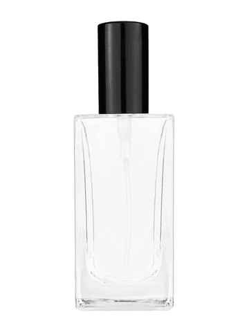 Empire design 100 ml, 3 1/2oz  clear glass bottle  with shiny black spray pump.