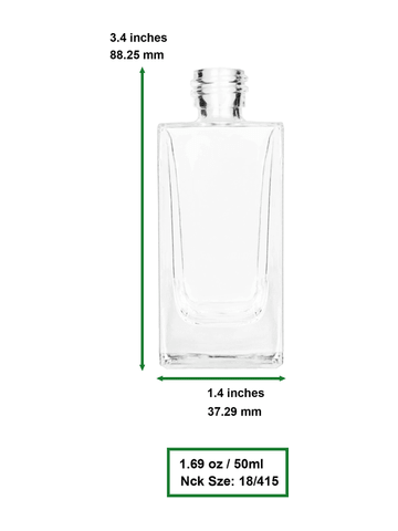 Empire design 50 ml, 1.7oz  clear glass bottle  with ivory vintage style bulb sprayer with shiny silver collar cap.