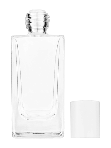 Empire design 50 ml, 1.7oz  clear glass bottle  with reducer and white cap.