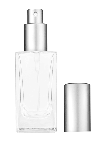 Empire design 50 ml, 1.7oz  clear glass bottle  with matte silver spray pump.