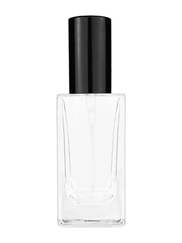 Empire design 50 ml, 1.7oz  clear glass bottle  with shiny black spray pump.