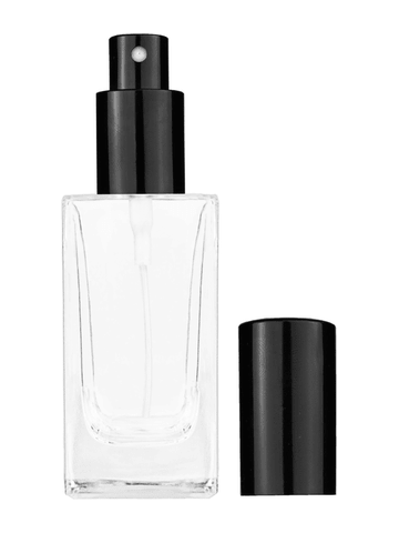 Empire design 50 ml, 1.7oz  clear glass bottle  with shiny black spray pump.