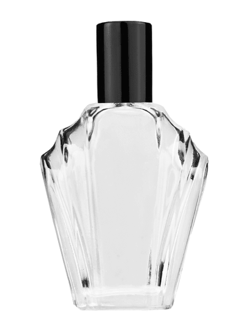 Flair design 13ml Clear glass bottle with plastic roller ball plug and black shiny cap.