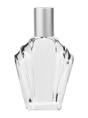 Flair design 13ml Clear glass bottle with plastic roller ball plug and matte silver cap.