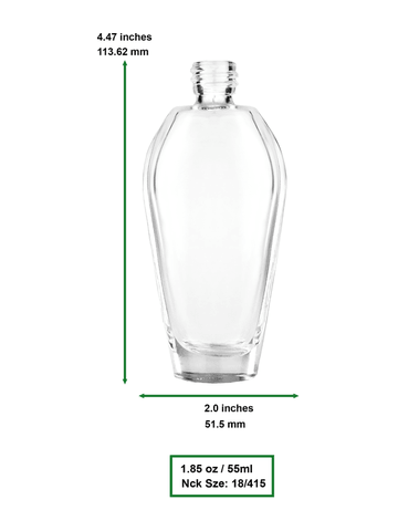 Grace design 55 ml, 1.85oz  clear glass bottle  with gold vintage style sprayer with shiny gold collar cap.