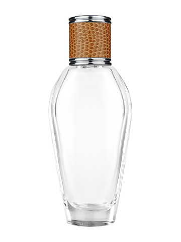 Grace design 55 ml, 1.85oz  clear glass bottle  with reducer and brown faux leather cap.