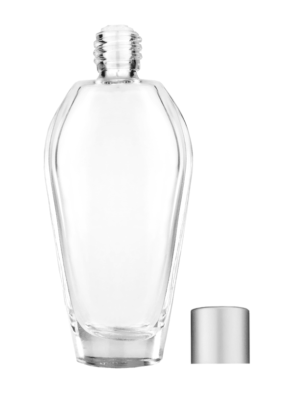 Grace design 55 ml, 1.85oz  clear glass bottle  with reducer and silver matte cap.