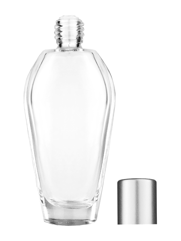 Grace design 55 ml, 1.85oz  clear glass bottle  with reducer and tall silver matte cap.