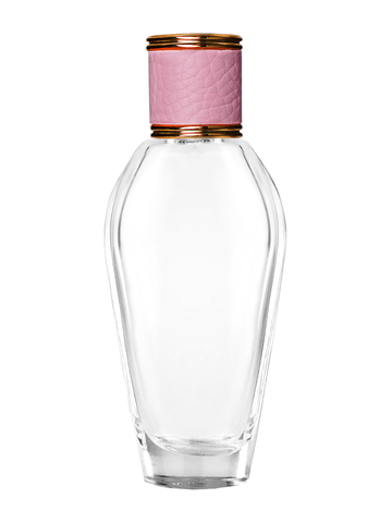 Grace design 55 ml, 1.85oz  clear glass bottle  with reducer and pink faux leather cap.