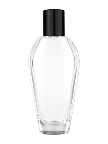 Grace design 55 ml, 1.85oz  clear glass bottle  with reducer and tall black shiny cap.