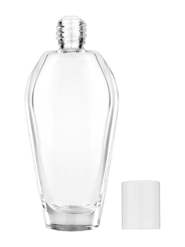 Grace design 55 ml, 1.85oz  clear glass bottle  with reducer and white cap.