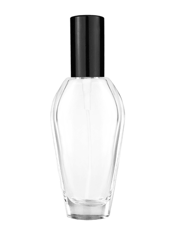 Grace design 55 ml, 1.85oz  clear glass bottle  with shiny black spray pump.