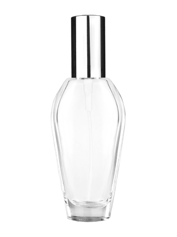 Grace design 55 ml, 1.85oz  clear glass bottle  with shiny silver spray pump.