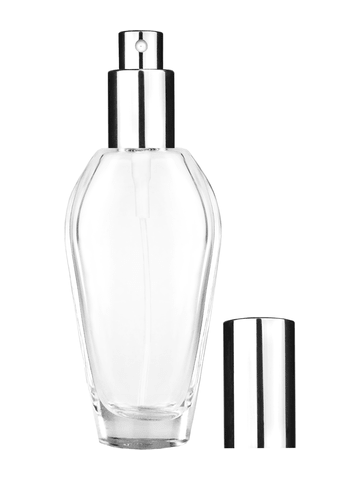 Grace design 55 ml, 1.85oz  clear glass bottle  with shiny silver spray pump.