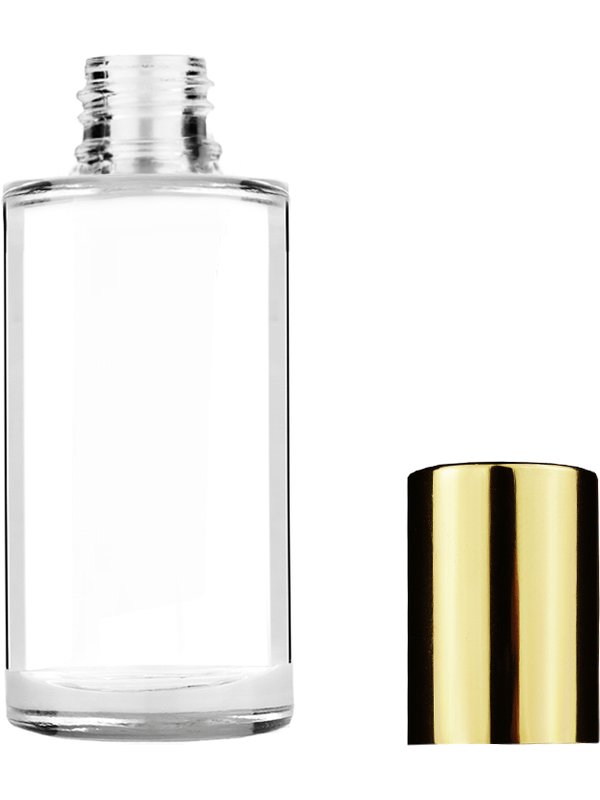 Cylinder design 9ml Clear glass bottle with gold plastic cap.