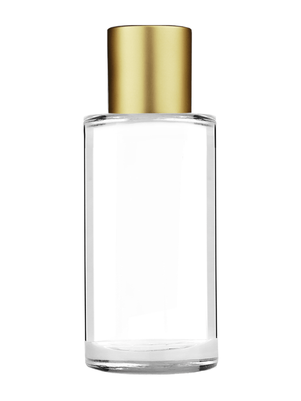 Cylinder design 9ml Clear glass bottle with short matte gold plastic cap.