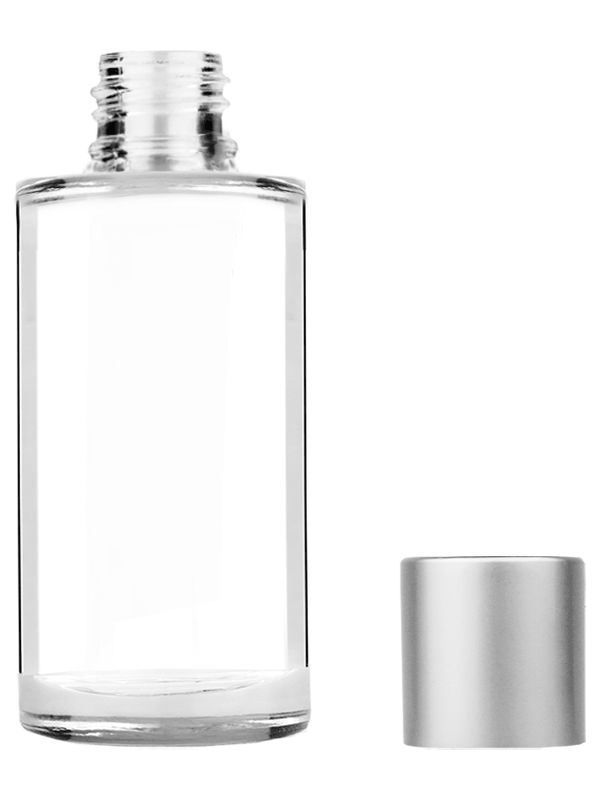 Cylinder design 9ml Clear glass bottle with short matte silver cap.