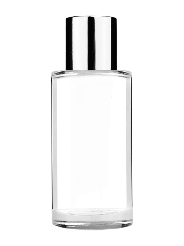 Cylinder design 9ml Clear glass bottle with short silver plastic cap.