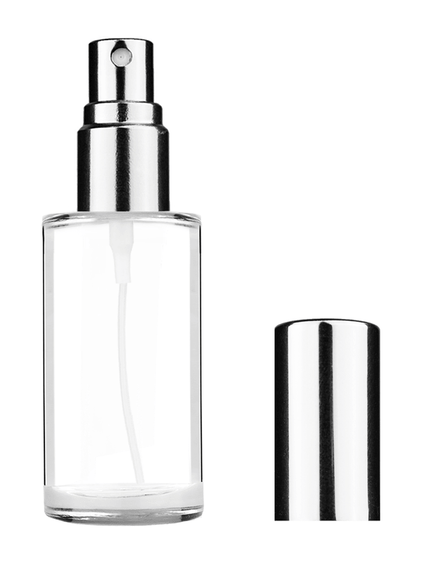 Cylinder design 9ml Clear glass bottle with shiny silver spray.