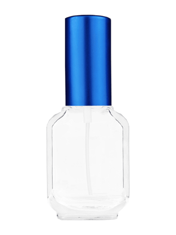 Footed rectangular design 10ml, 1/3oz Clear glass bottle with matte blue spray.