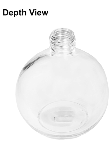 Round design 128 ml, 4.33oz  clear glass bottle  with reducer and black faux leather cap.