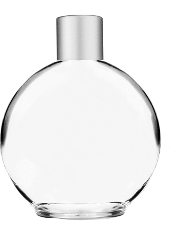 Round design 128 ml, 4.33oz  clear glass bottle  with reducer and silver matte cap.