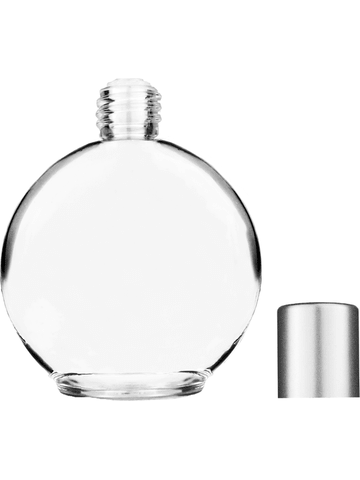 Round design 128 ml, 4.33oz  clear glass bottle  with reducer and tall silver matte cap.