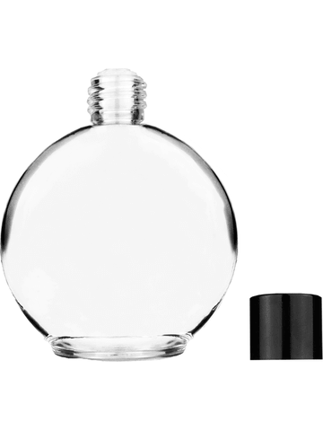 Round design 128 ml, 4.33oz  clear glass bottle  with reducer and black shiny cap.