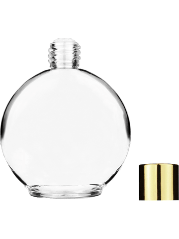 Round design 128 ml, 4.33oz  clear glass bottle  with reducer and shiny gold cap.