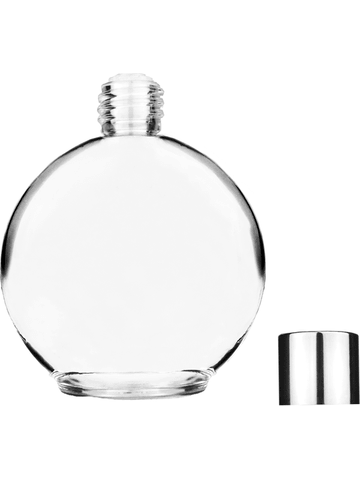 Round design 128 ml, 4.33oz  clear glass bottle  with reducer and shiny silver cap.