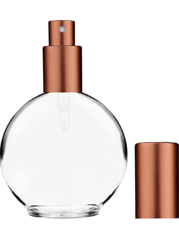 Round design 128 ml, 4.33oz  clear glass bottle  with matte copper spray pump.