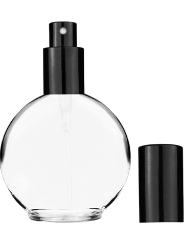 Round design 128 ml, 4.33oz  clear glass bottle  with shiny black spray pump.